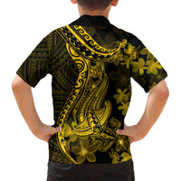 Gold Polynesia Shark Tattoo Kid Hawaiian Shirt With Polynesian Plumeria LT14 - Polynesian Pride