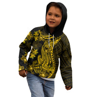 Gold Polynesia Shark Tattoo Kid Hoodie With Polynesian Plumeria LT14 - Polynesian Pride