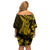 Gold Polynesia Shark Tattoo Off Shoulder Short Dress With Polynesian Plumeria LT14 - Polynesian Pride