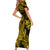 Gold Polynesia Shark Tattoo Short Sleeve Bodycon Dress With Polynesian Plumeria LT14 - Polynesian Pride