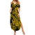 Gold Polynesia Shark Tattoo Summer Maxi Dress With Polynesian Plumeria LT14 Women Gold - Polynesian Pride