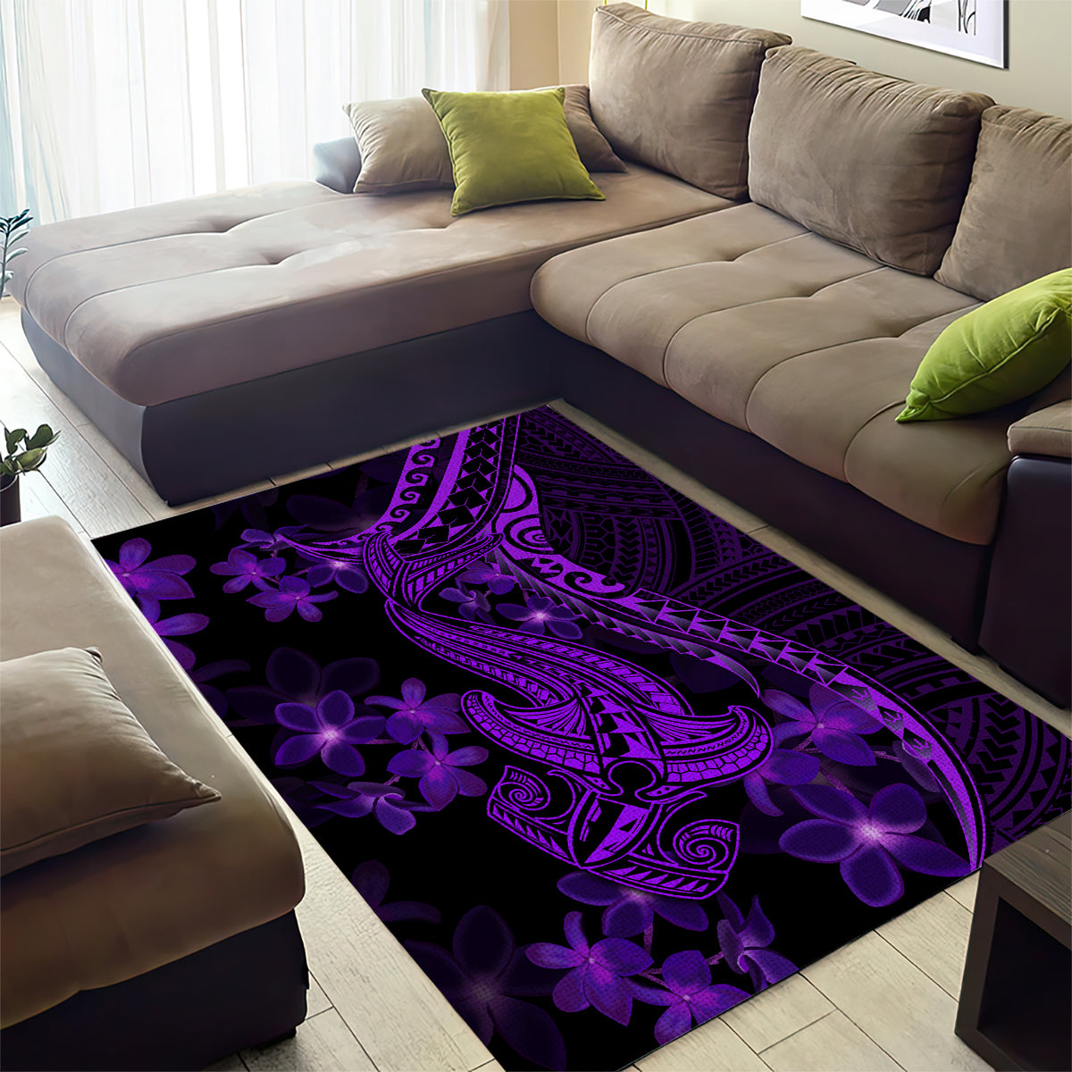Purple Polynesia Shark Tattoo Area Rug With Polynesian Plumeria LT14 - Polynesian Pride