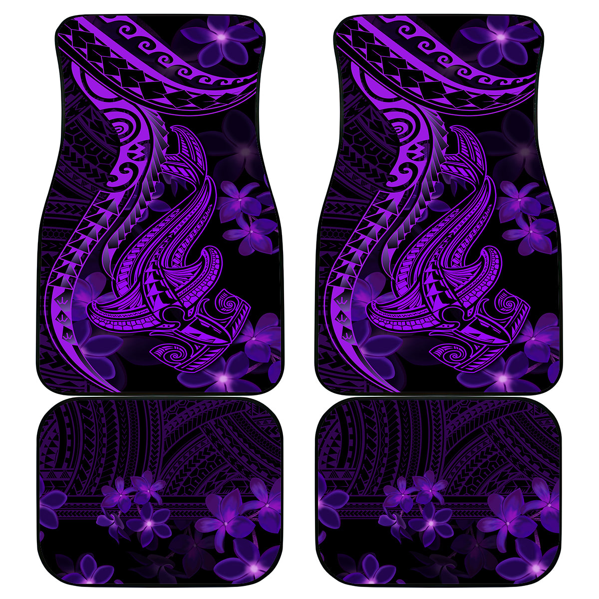 Purple Polynesia Shark Tattoo Car Mats With Polynesian Plumeria LT14 Purple - Polynesian Pride