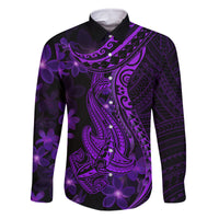 Purple Polynesia Shark Tattoo Family Matching Off Shoulder Maxi Dress and Hawaiian Shirt With Polynesian Plumeria LT14 Dad's Shirt - Long Sleeve Purple - Polynesian Pride
