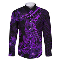 Purple Polynesia Shark Tattoo Family Matching Puletasi Dress and Hawaiian Shirt With Polynesian Plumeria LT14 Dad's Shirt - Long Sleeve Purple - Polynesian Pride
