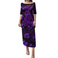 Purple Polynesia Shark Tattoo Family Matching Puletasi Dress and Hawaiian Shirt With Polynesian Plumeria LT14 Mom's Dress Purple - Polynesian Pride