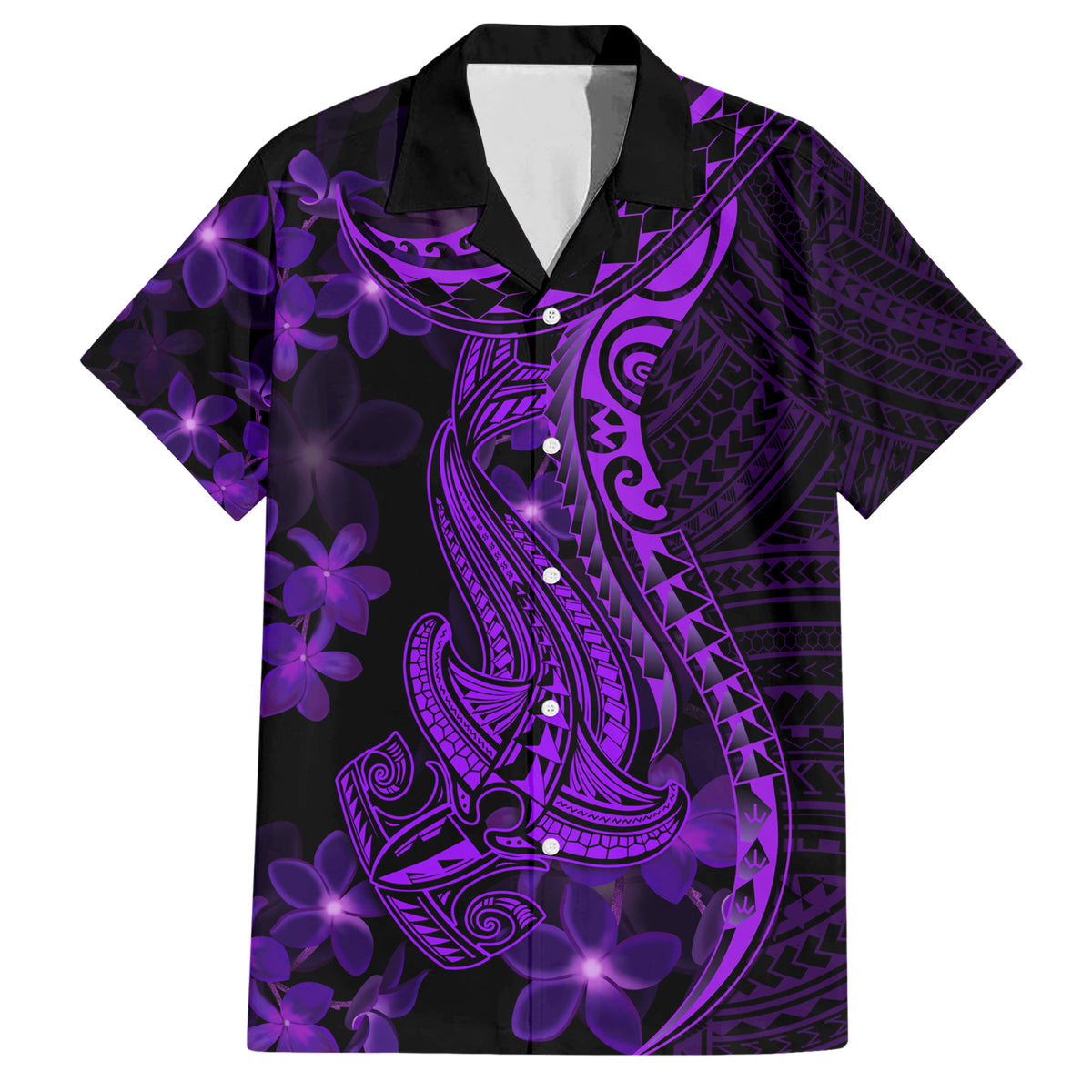 Purple Polynesia Shark Tattoo Family Matching Short Sleeve Bodycon Dress and Hawaiian Shirt With Polynesian Plumeria LT14 Dad's Shirt - Short Sleeve Purple - Polynesian Pride