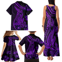 Purple Polynesia Shark Tattoo Family Matching Tank Maxi Dress and Hawaiian Shirt With Polynesian Plumeria LT14 - Polynesian Pride
