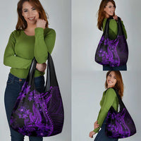 Purple Polynesia Shark Tattoo Grocery Bag With Polynesian Plumeria