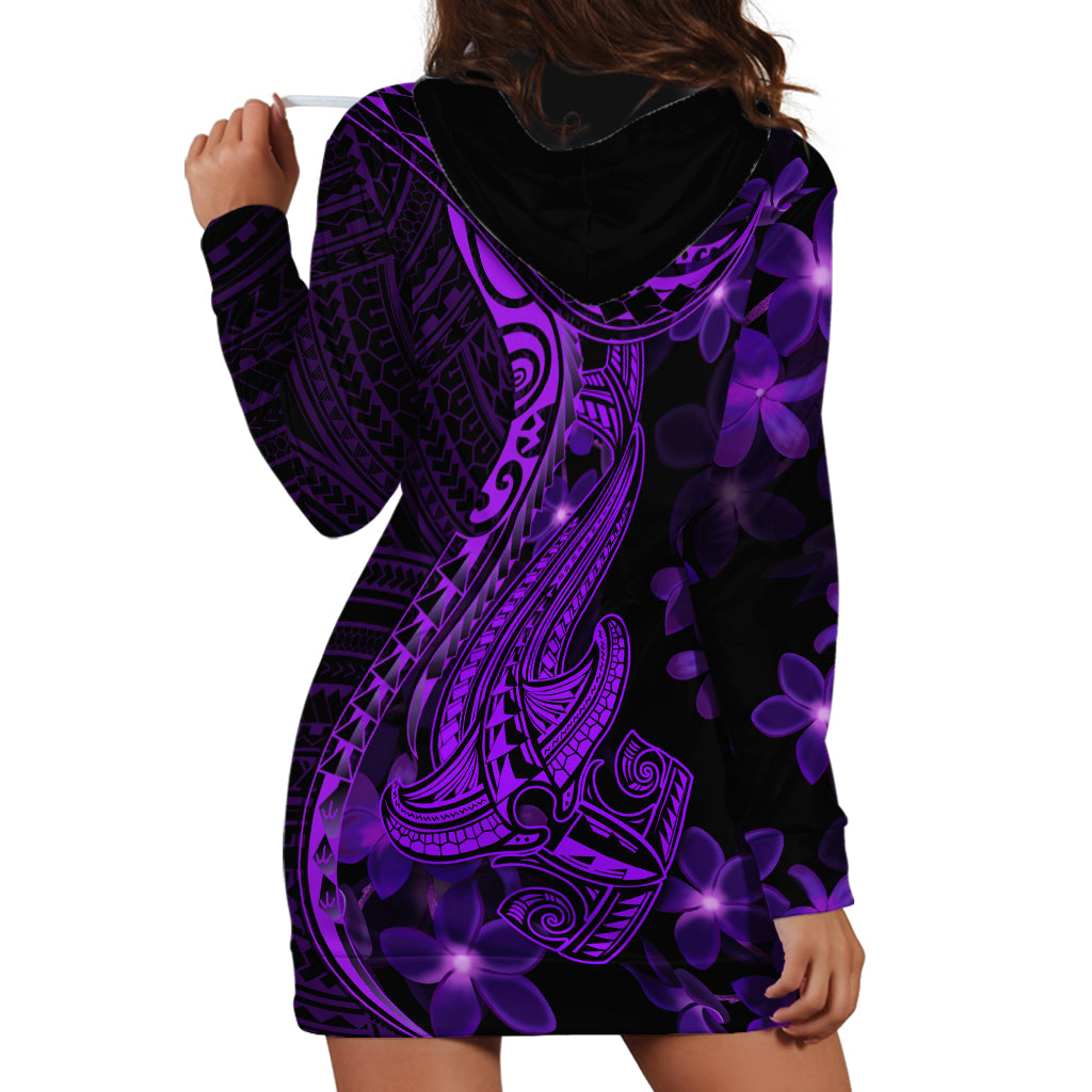 Purple Polynesia Shark Tattoo Hoodie Dress With Polynesian Plumeria LT14 - Polynesian Pride