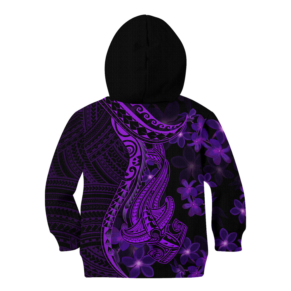 Purple Polynesia Shark Tattoo Kid Hoodie With Polynesian Plumeria LT14 - Polynesian Pride