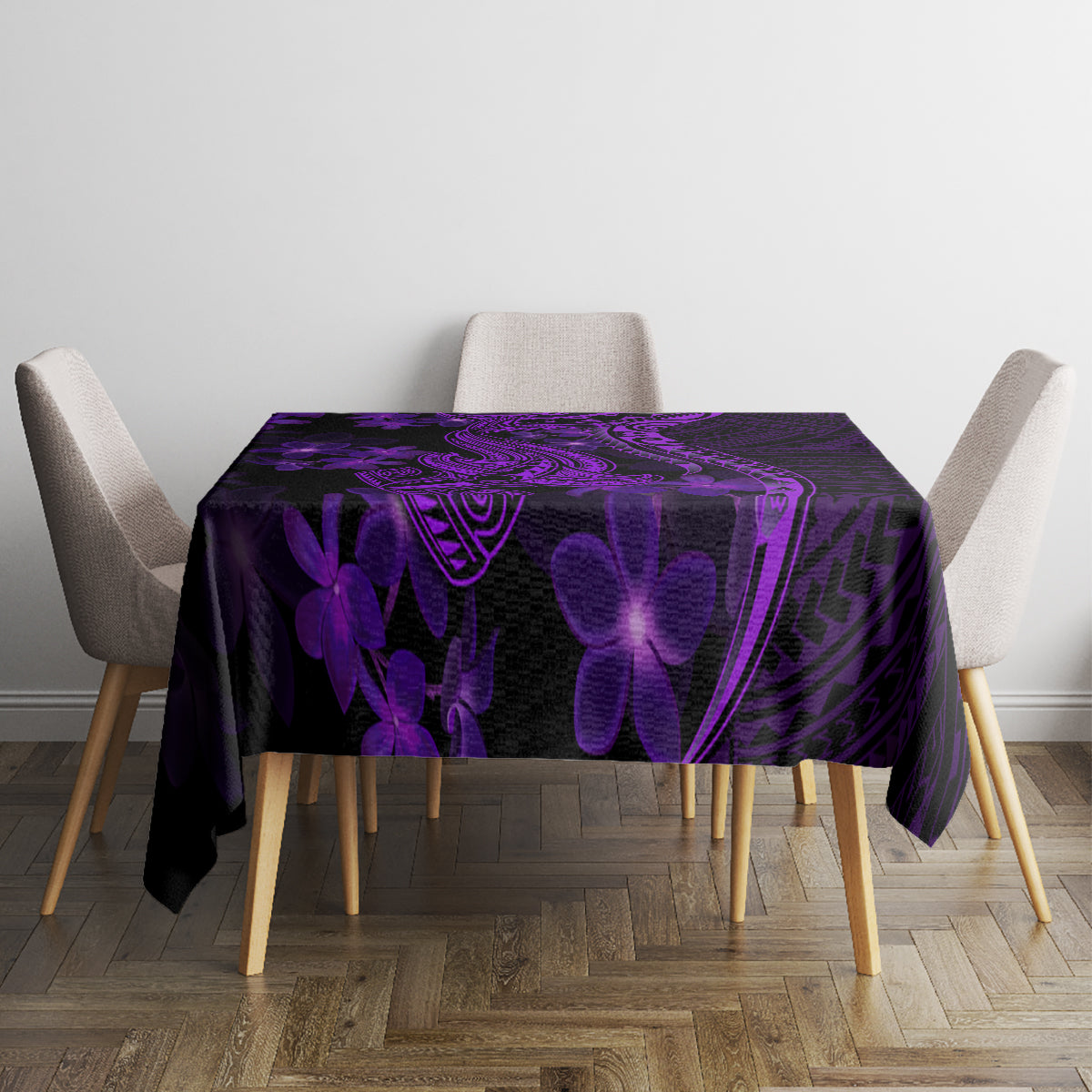 Purple Polynesia Shark Tattoo Tablecloth With Polynesian Plumeria LT14 - Polynesian Pride