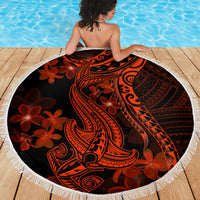 Red Polynesia Beach Blanket Shark Tattoo With Polynesian Plumeria LT14 - Polynesian Pride
