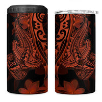 Red Polynesia 4 in 1 Can Cooler Tumbler Shark Tattoo With Polynesian Plumeria