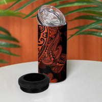 Red Polynesia 4 in 1 Can Cooler Tumbler Shark Tattoo With Polynesian Plumeria