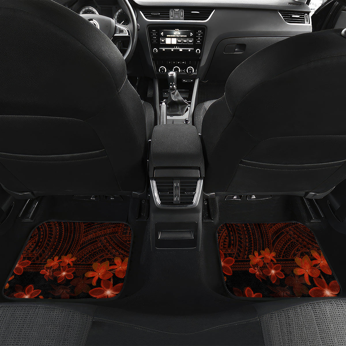 Red Polynesia Car Mats Shark Tattoo With Polynesian Plumeria LT14 - Polynesian Pride