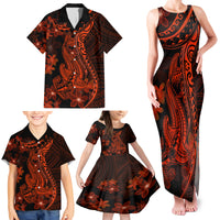 Red Polynesia Family Matching Tank Maxi Dress and Hawaiian Shirt Shark Tattoo With Polynesian Plumeria LT14 - Polynesian Pride