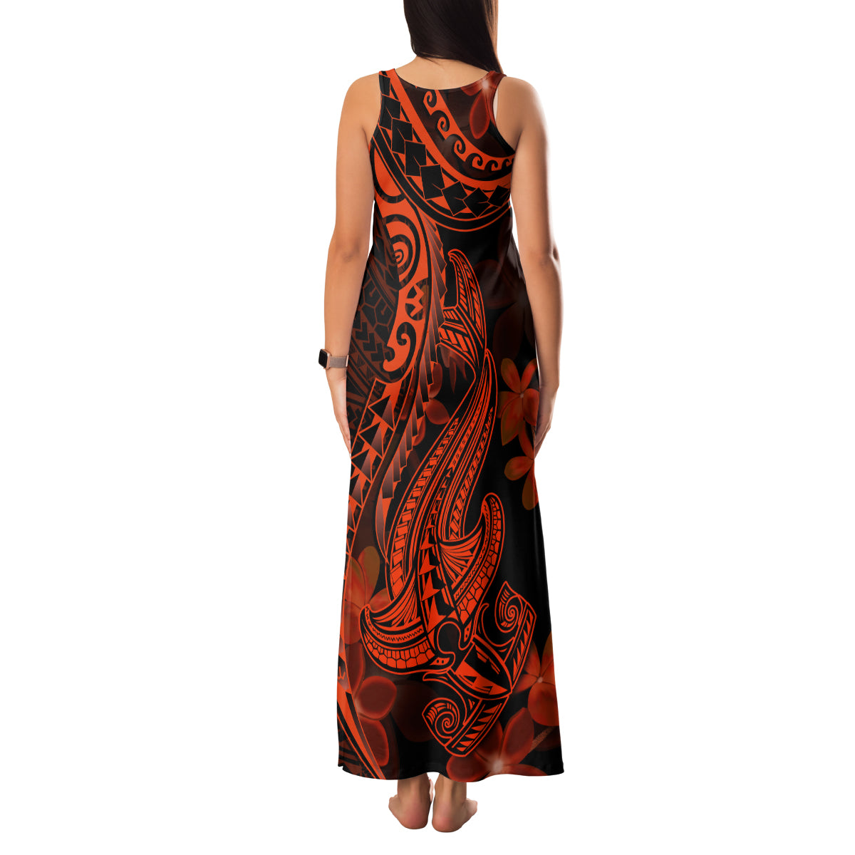 Red Polynesia Family Matching Tank Maxi Dress and Hawaiian Shirt Shark Tattoo With Polynesian Plumeria LT14 - Polynesian Pride