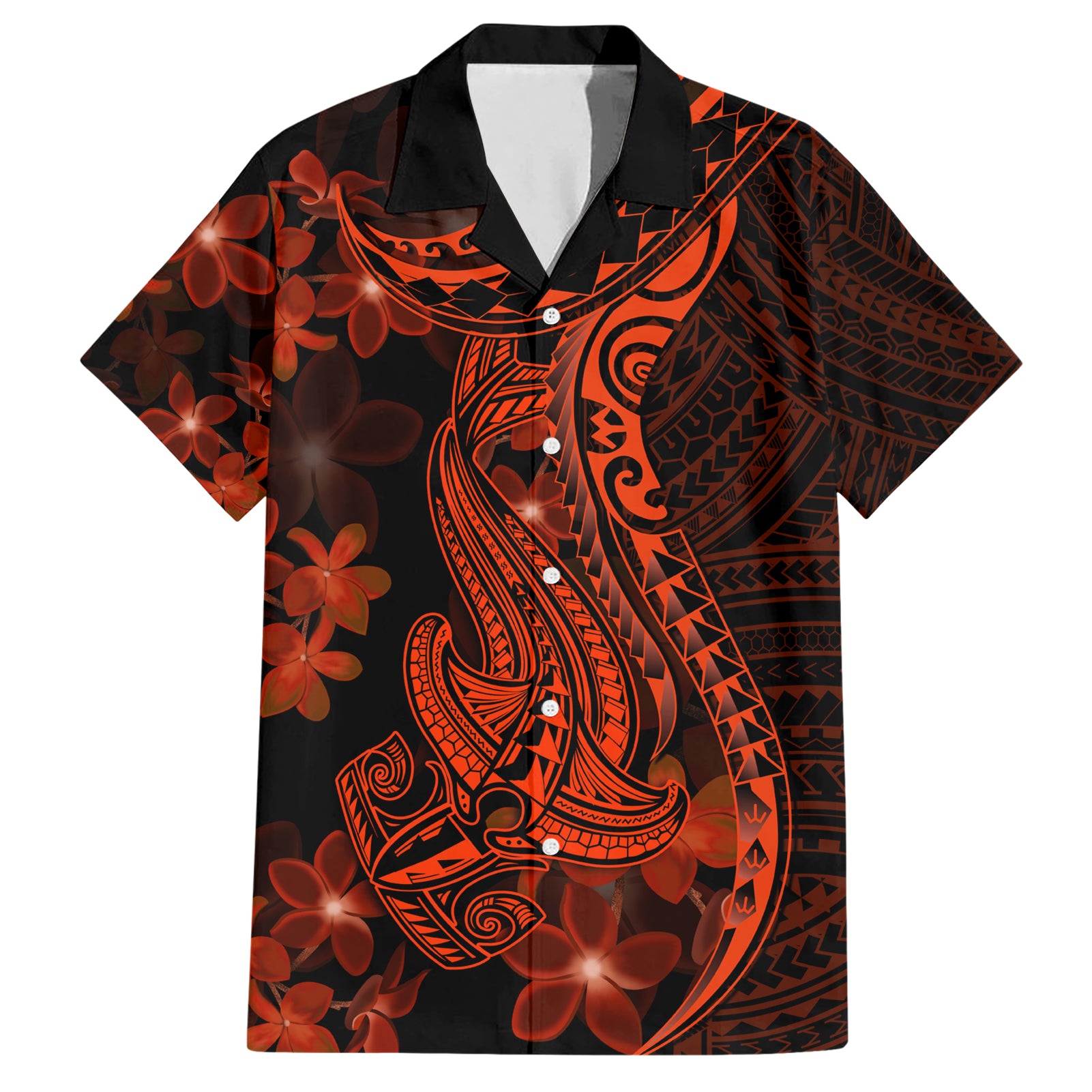 Red Polynesia Hawaiian Shirt Shark Tattoo With Polynesian Plumeria LT14 Red - Polynesian Pride