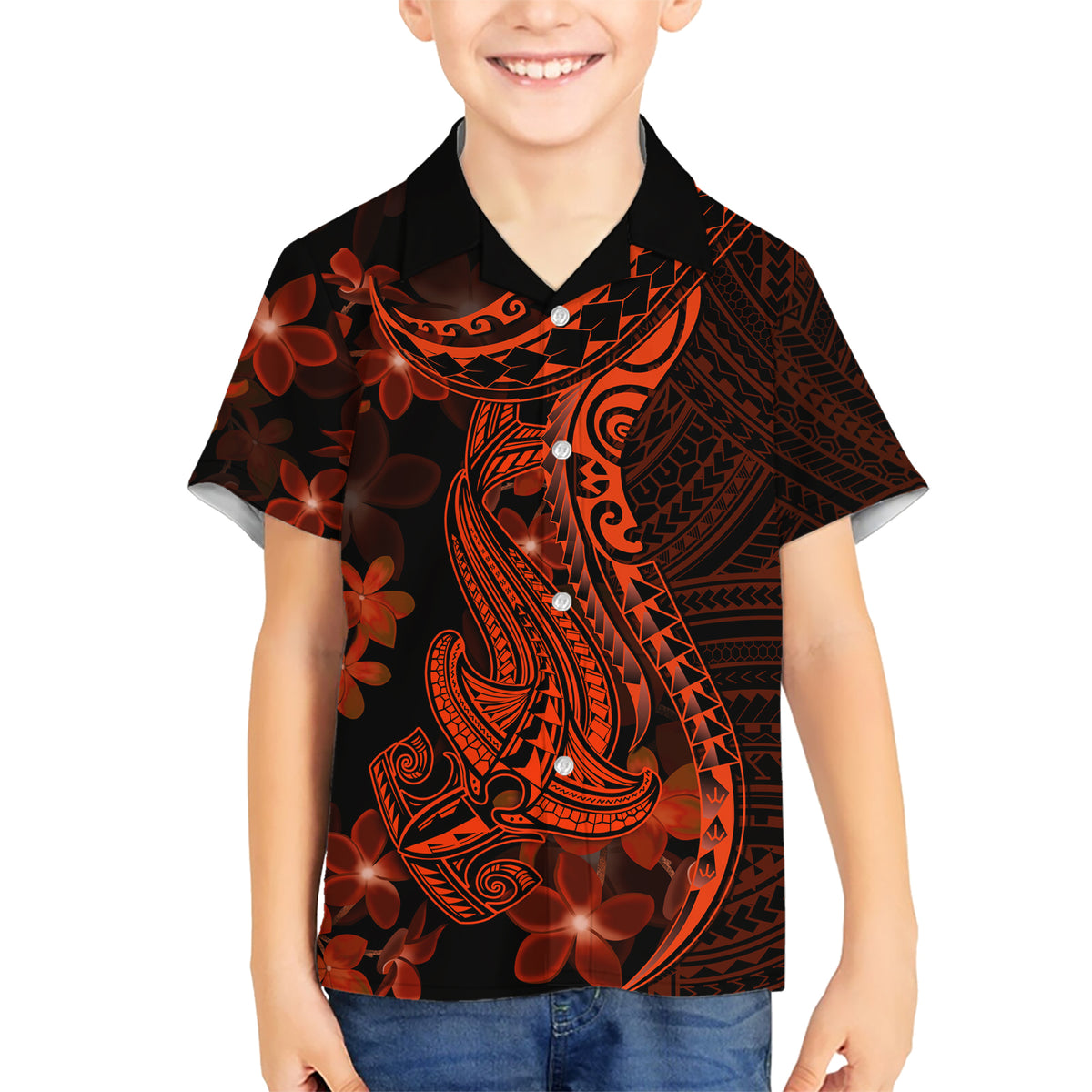 Red Polynesia Hawaiian Shirt Shark Tattoo With Polynesian Plumeria LT14 - Polynesian Pride