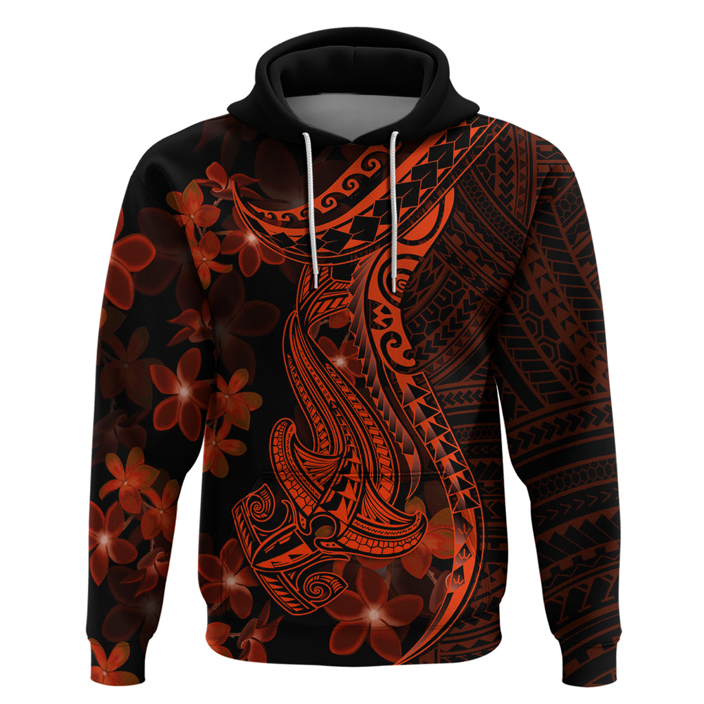 Red Polynesia Hoodie Shark Tattoo With Polynesian Plumeria LT14 Red - Polynesian Pride