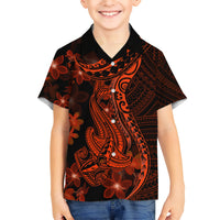 Red Polynesia Kid Hawaiian Shirt Shark Tattoo With Polynesian Plumeria LT14 Kid Red - Polynesian Pride
