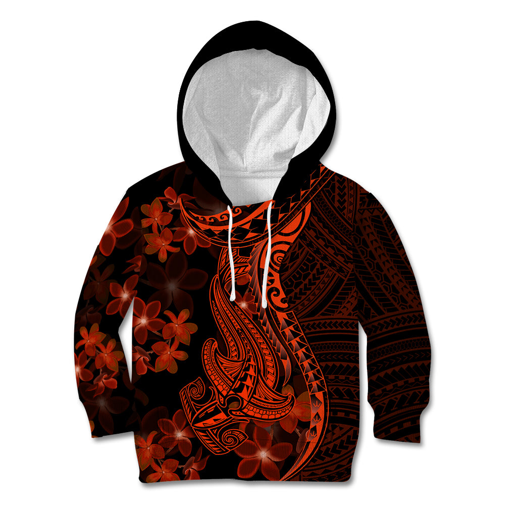 Red Polynesia Kid Hoodie Shark Tattoo With Polynesian Plumeria LT14 Hoodie Red - Polynesian Pride