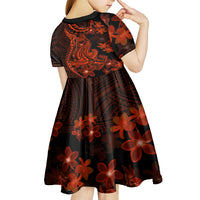Red Polynesia Kid Short Sleeve Dress Shark Tattoo With Polynesian Plumeria LT14 - Polynesian Pride