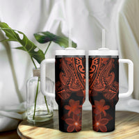 Red Polynesia Tumbler With Handle Shark Tattoo With Polynesian Plumeria