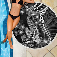 Black Polynesia Beach Blanket Shark Tattoo With Polynesian Plumeria LT14 - Polynesian Pride