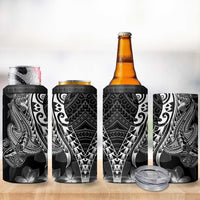 Black Polynesia 4 in 1 Can Cooler Tumbler Shark Tattoo With Polynesian Plumeria