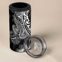 Black Polynesia 4 in 1 Can Cooler Tumbler Shark Tattoo With Polynesian Plumeria