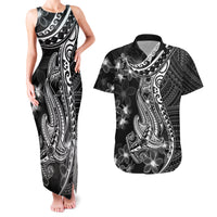 Black Polynesia Couples Matching Tank Maxi Dress and Hawaiian Shirt Shark Tattoo With Polynesian Plumeria LT14 Black - Polynesian Pride