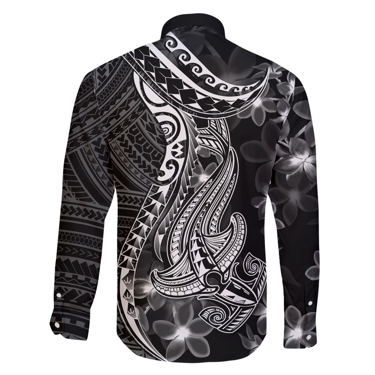 Black Polynesia Family Matching Summer Maxi Dress and Hawaiian Shirt Shark Tattoo With Polynesian Plumeria LT14 - Polynesian Pride