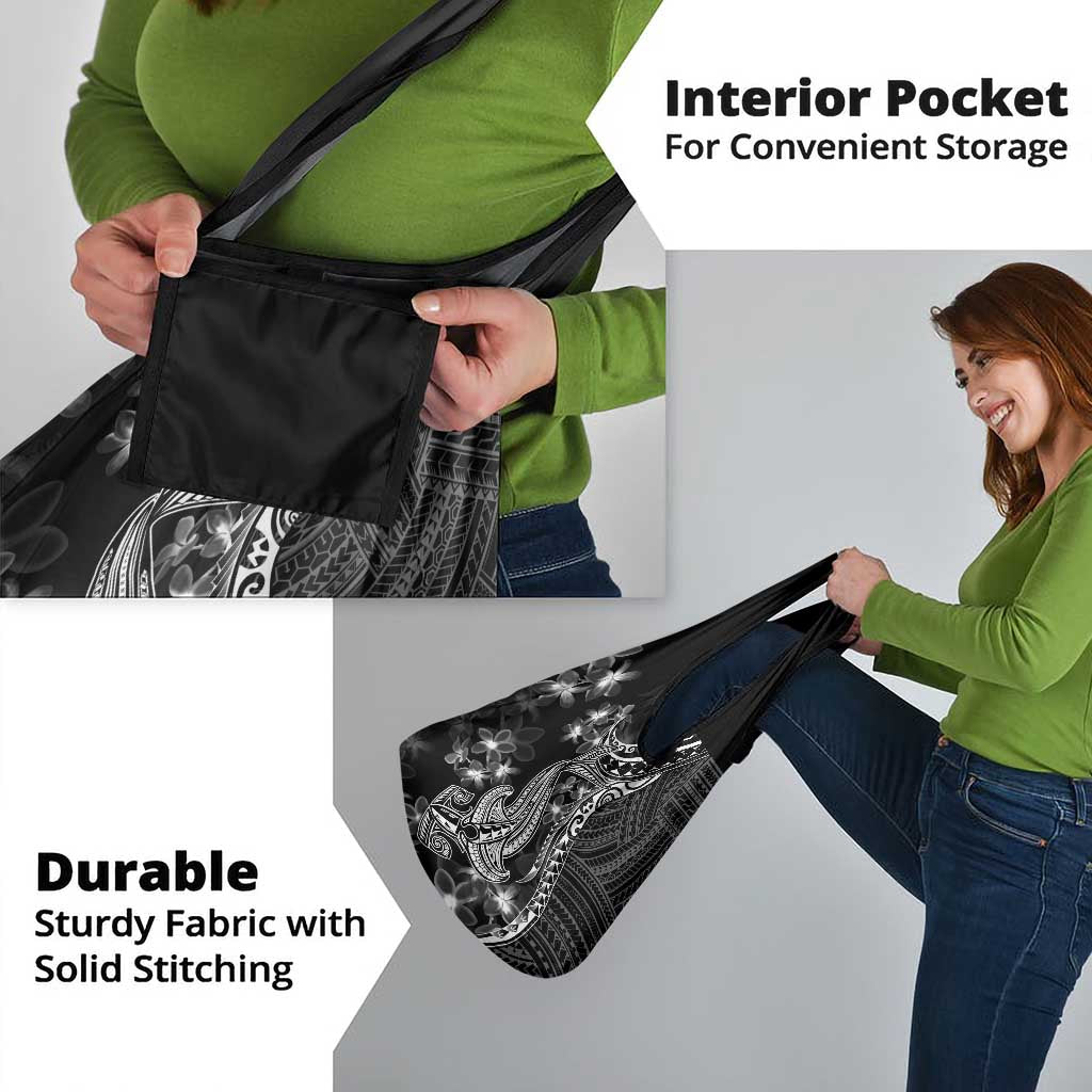 Black Polynesia Grocery Bag Shark Tattoo With Polynesian Plumeria