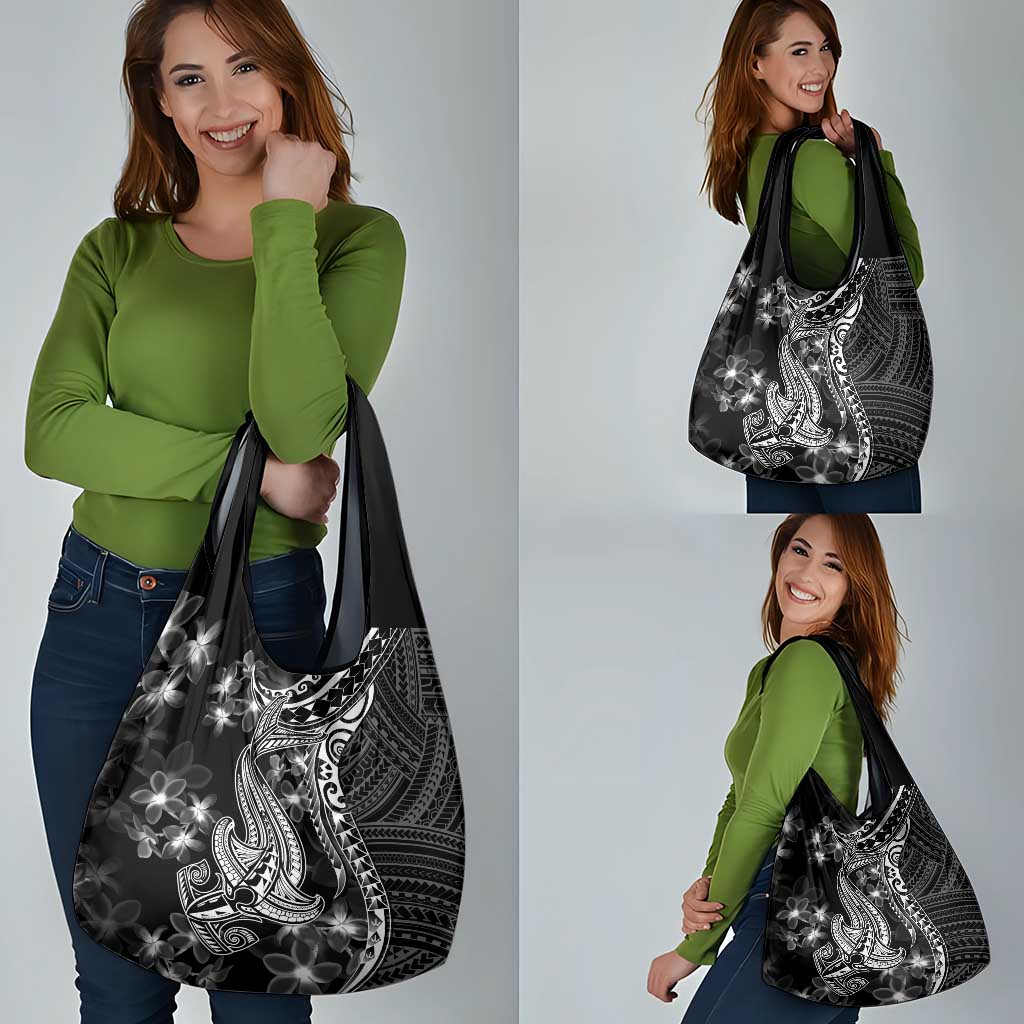 Black Polynesia Grocery Bag Shark Tattoo With Polynesian Plumeria