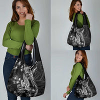 Black Polynesia Grocery Bag Shark Tattoo With Polynesian Plumeria