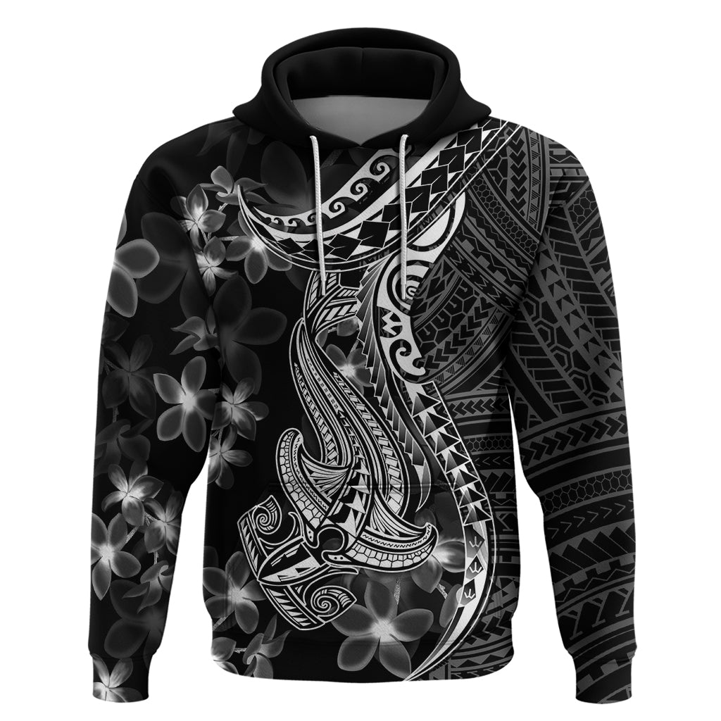 Black Polynesia Hoodie Shark Tattoo With Polynesian Plumeria LT14 Pullover Hoodie Black - Polynesian Pride