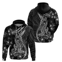 Black Polynesia Hoodie Shark Tattoo With Polynesian Plumeria LT14 - Polynesian Pride