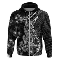 Black Polynesia Hoodie Shark Tattoo With Polynesian Plumeria LT14 Zip Hoodie Black - Polynesian Pride