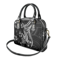 Black Polynesia Shoulder Handbag Shark Tattoo With Polynesian Plumeria LT14 - Polynesian Pride