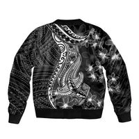 Black Polynesia Sleeve Zip Bomber Jacket Shark Tattoo With Polynesian Plumeria LT14 - Polynesian Pride