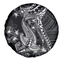 Black Polynesia Spare Tire Cover Shark Tattoo With Polynesian Plumeria LT14 - Polynesian Pride