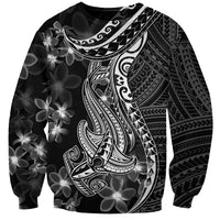 Black Polynesia Sweatshirt Shark Tattoo With Polynesian Plumeria LT14 Unisex Black - Polynesian Pride