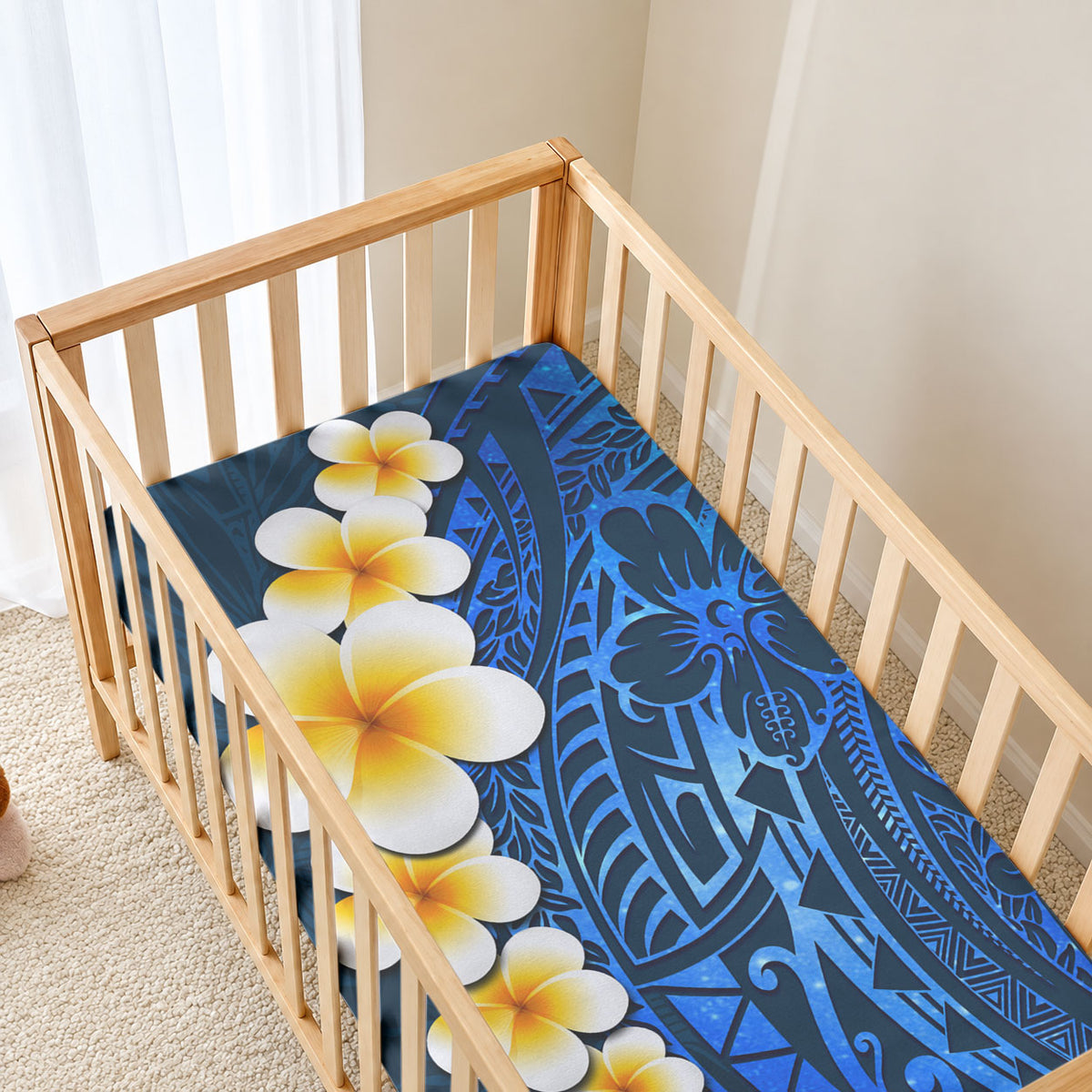 Blue Tropical Plumeria With Galaxy Polynesian Art Baby Bed Cover