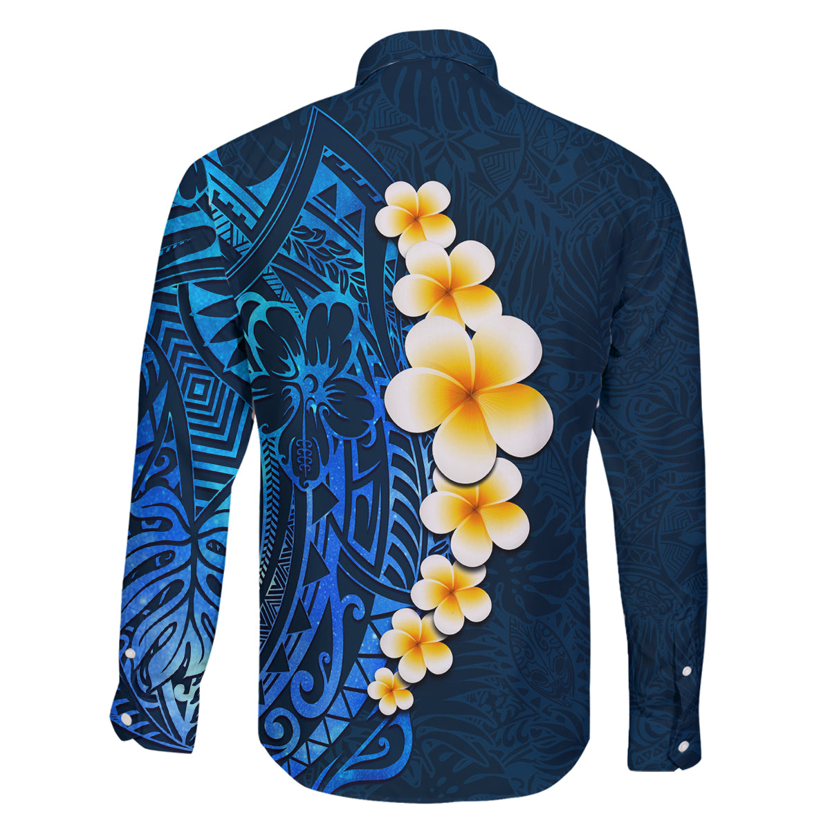 Blue Polynesia Family Matching Off Shoulder Maxi Dress and Hawaiian Shirt Plumeria Tropical Leaves With Galaxy Polynesian Art LT14 - Polynesian Pride