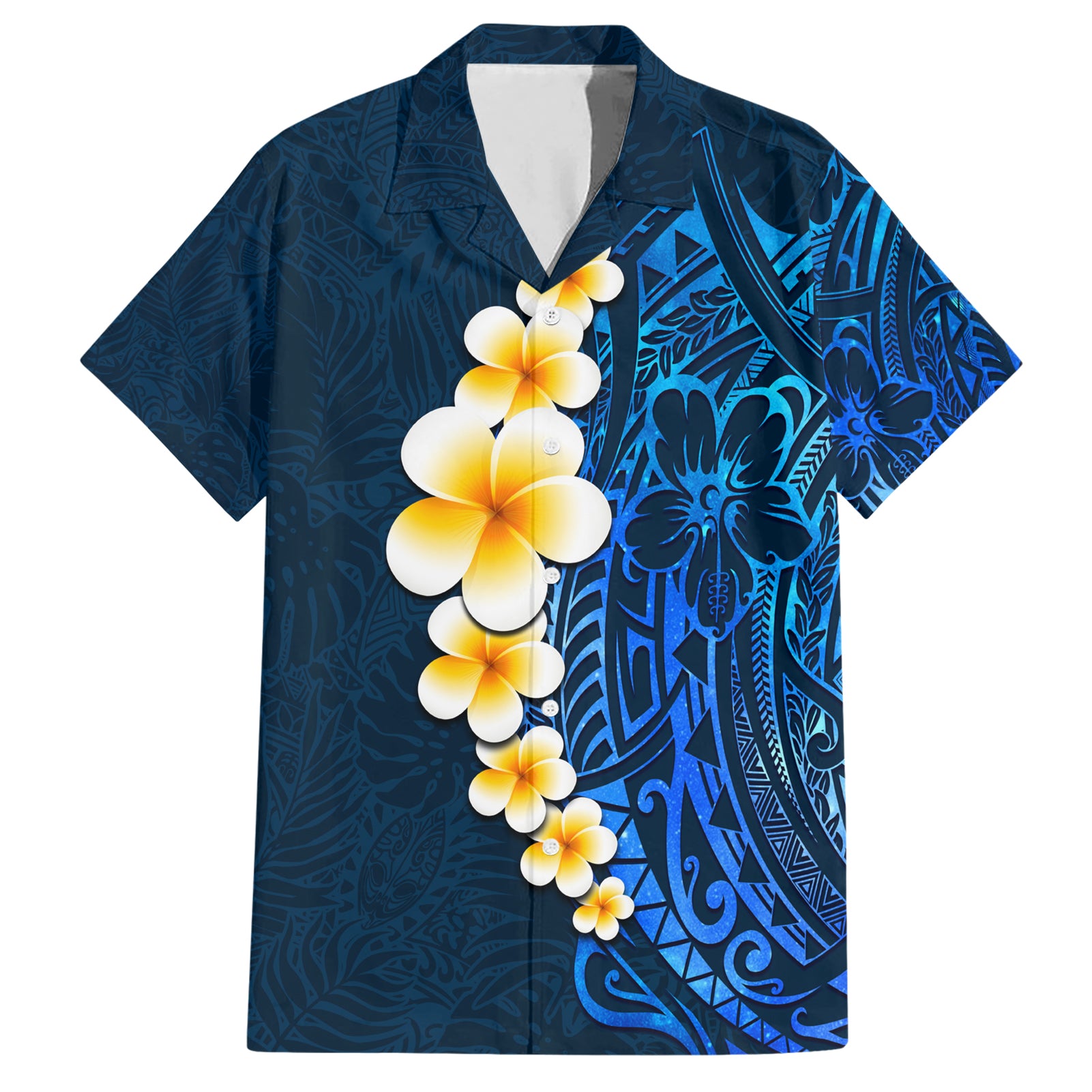 Blue Polynesia Hawaiian Shirt Plumeria Tropical Leaves With Galaxy Polynesian Art LT14 Blue - Polynesian Pride