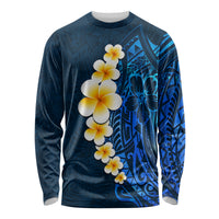 Blue Polynesia Long Sleeve Shirt Plumeria Tropical Leaves With Galaxy Polynesian Art LT14 Unisex Blue - Polynesian Pride