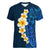 Blue Polynesia Women V Neck T Shirt Plumeria Tropical Leaves With Galaxy Polynesian Art LT14 Female Blue - Polynesian Pride