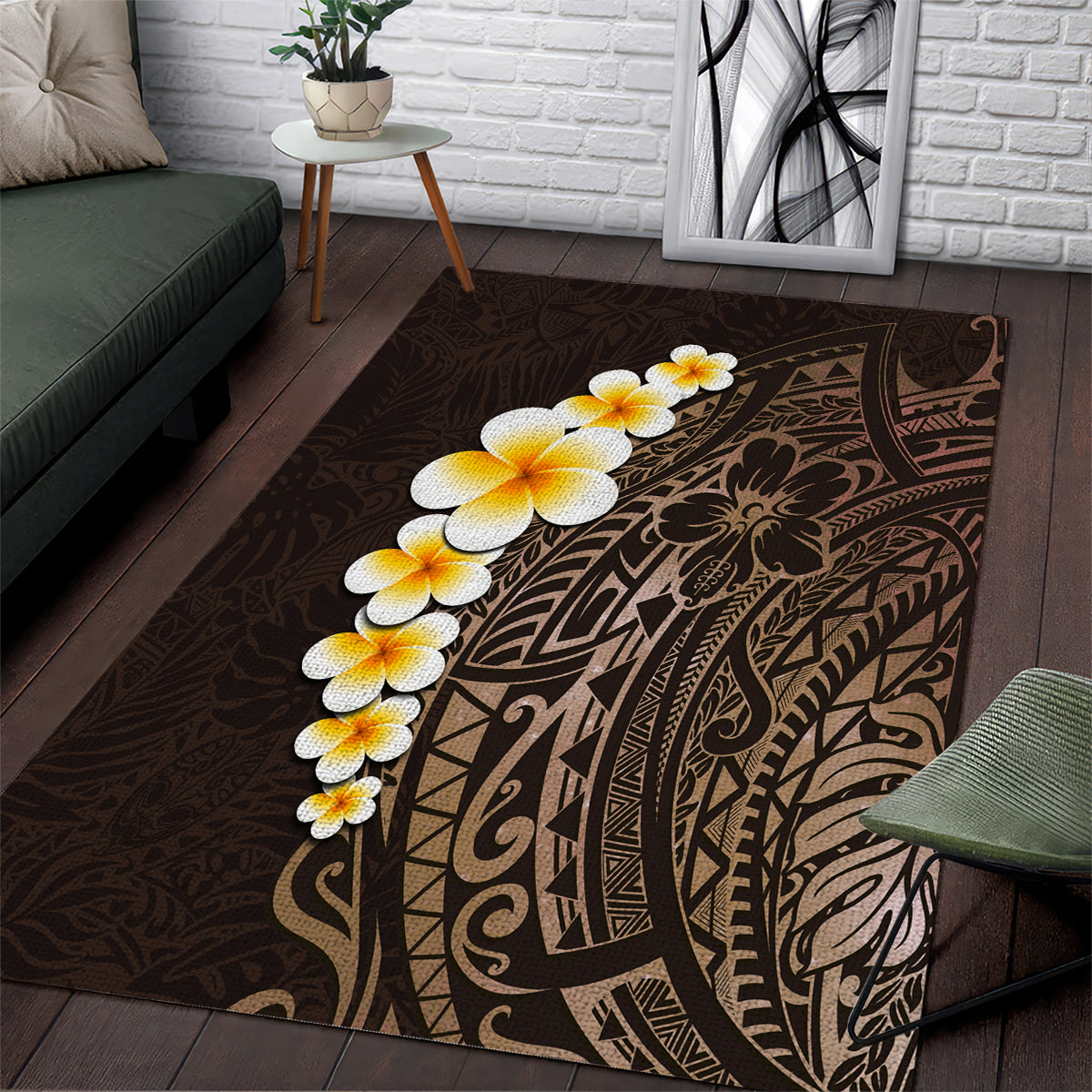 Brown Polynesia Area Rug Plumeria Tropical Leaves With Galaxy Polynesian Art LT14 Brown - Polynesian Pride